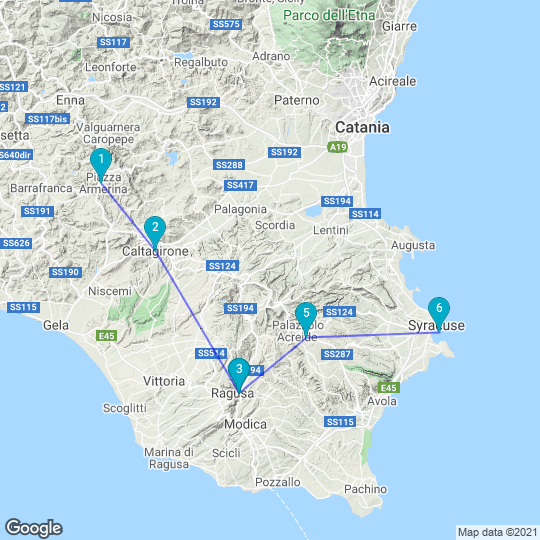 Sicily Baroque bike tour map