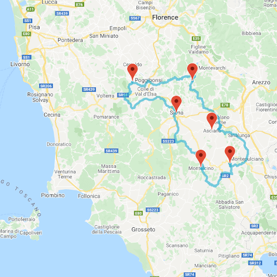 Classic Tuscany Tour Map