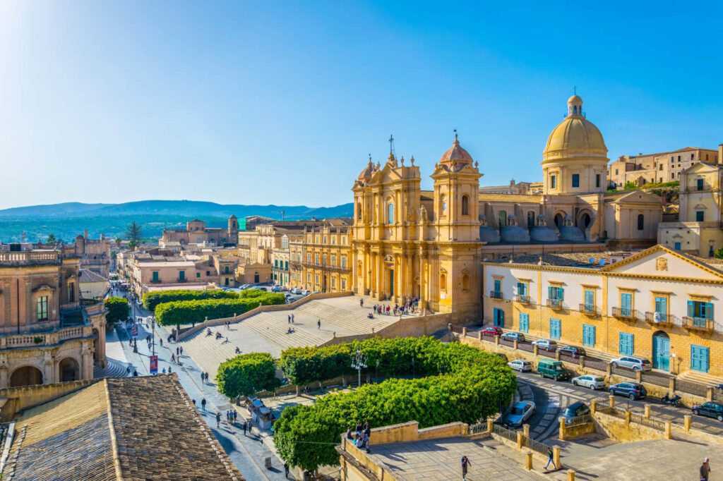 The Cathedral of Noto, one of the baroque cities of Sicily touched by a self guided bike tour