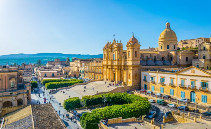 The Cathedral of Noto, one of the baroque cities of Sicily touched by a self guided bike tour