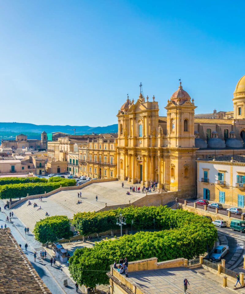 The Cathedral of Noto, one of the baroque cities of Sicily touched by a self guided bike tour