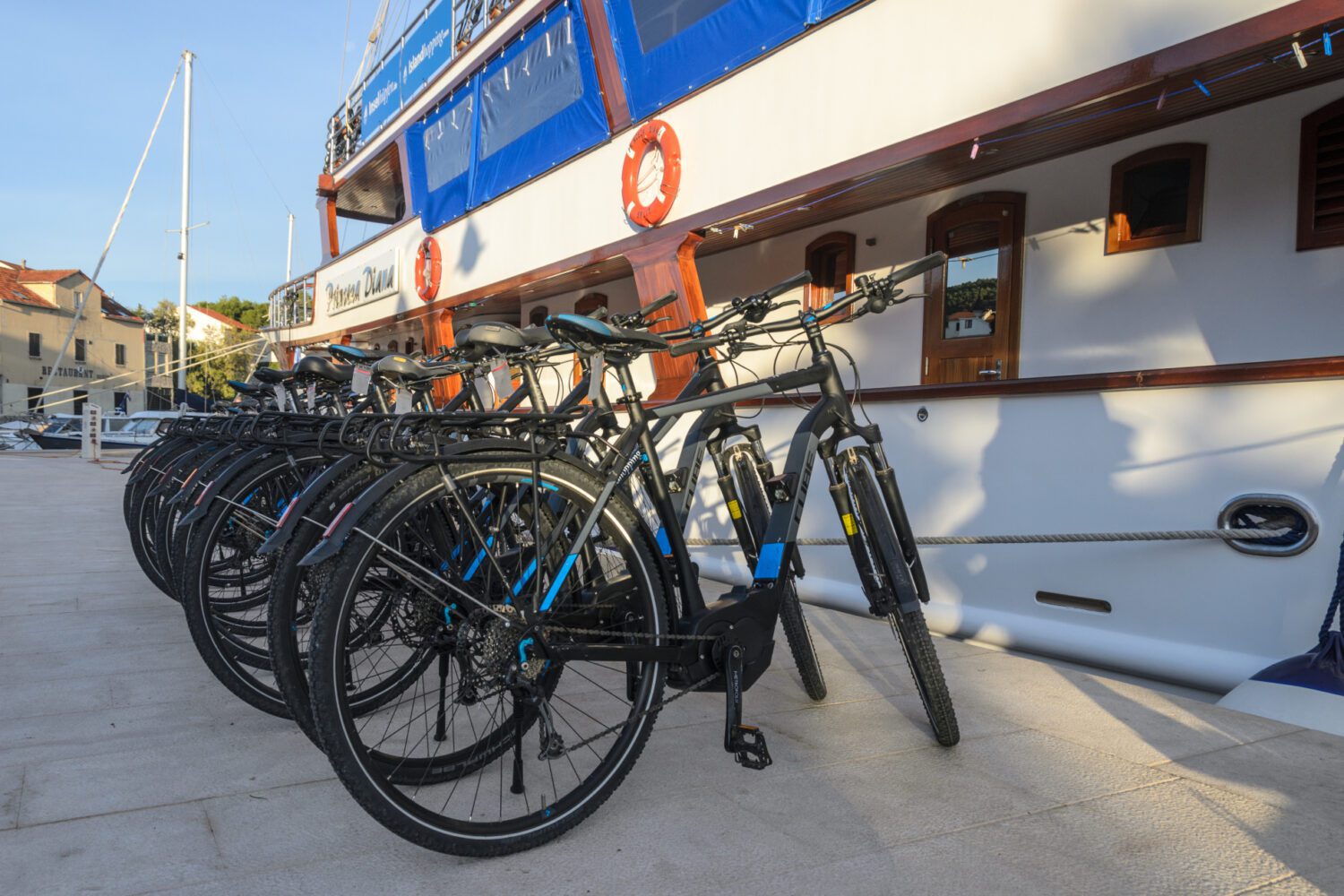 Ebikes ready to go on a bike and boat tour in Dalmazia Croatia