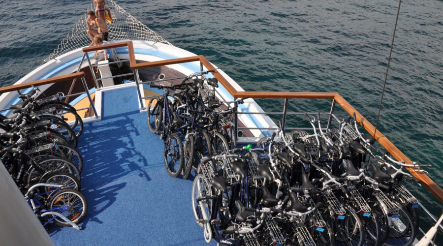 San Snova boat for Croatia bike tour bike parking