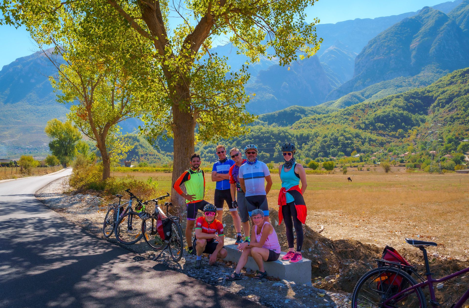 Under shadow during a bike tour in Albania